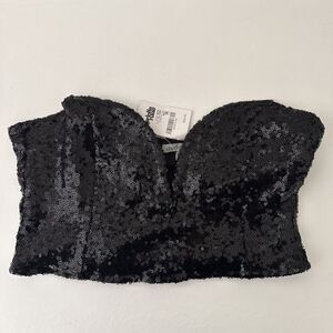 Charlotte Russe Y2K Bustier Sexy Top Black Sequin Goth MEDIUM